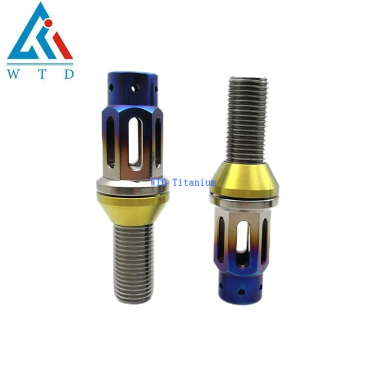Burnt blue titanium wheel bolts M14